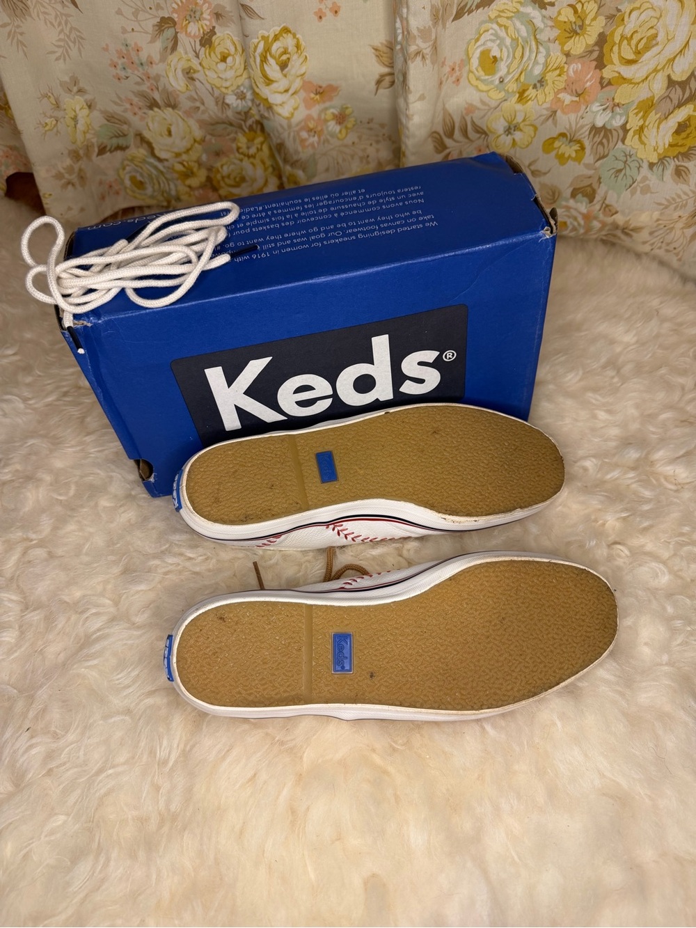 Keds Leather White Sneakers with Red Stitching and Tan Laces - Picture 2 of 2